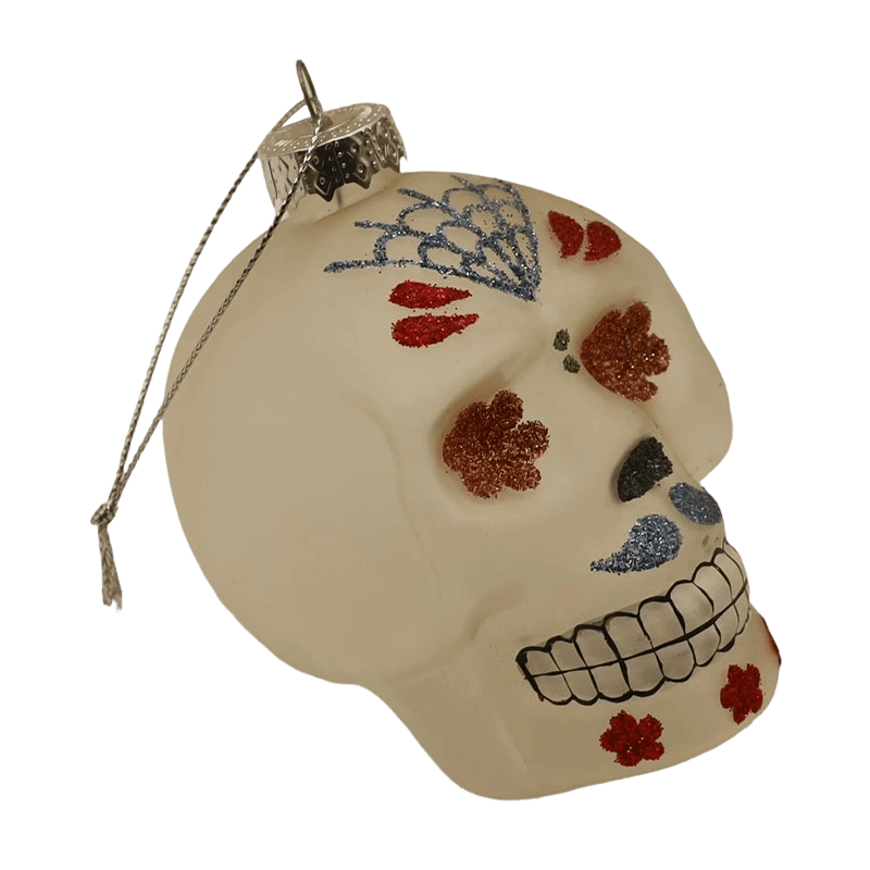 Set Ornamen Tengkorak Kaca Halloween yang dilukis dengan Tangan 8*9cm