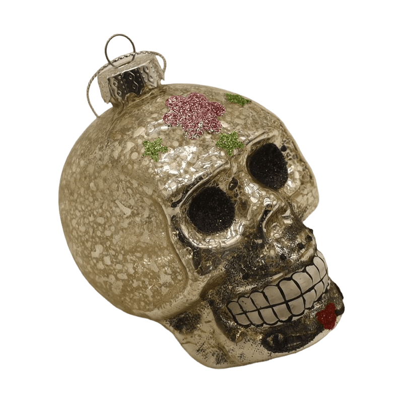 Set Ornamen Tengkorak Kaca Halloween yang dilukis dengan Tangan 8*9cm