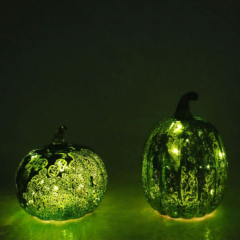 Ornamen Meja Lampu Labu Kaca LED Halloween 12*15Cm