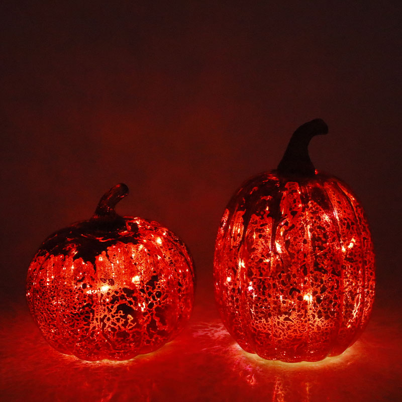 Ornamen Meja Lampu Labu Kaca LED Halloween 12*15Cm