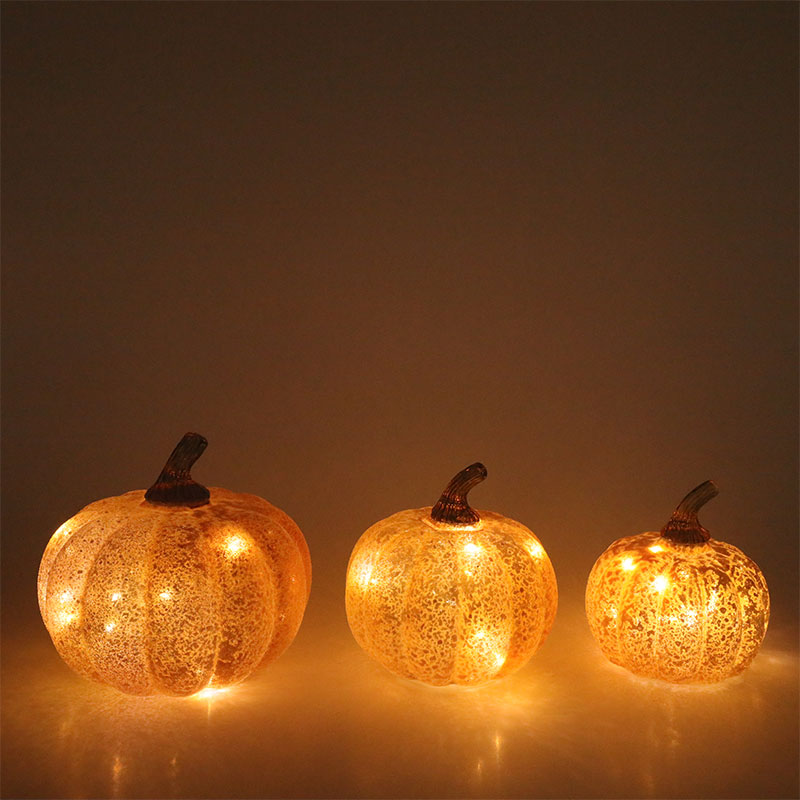 Ornamen Meja Lampu Labu Kaca LED Halloween 10*11.5Cm & 12*15Cm