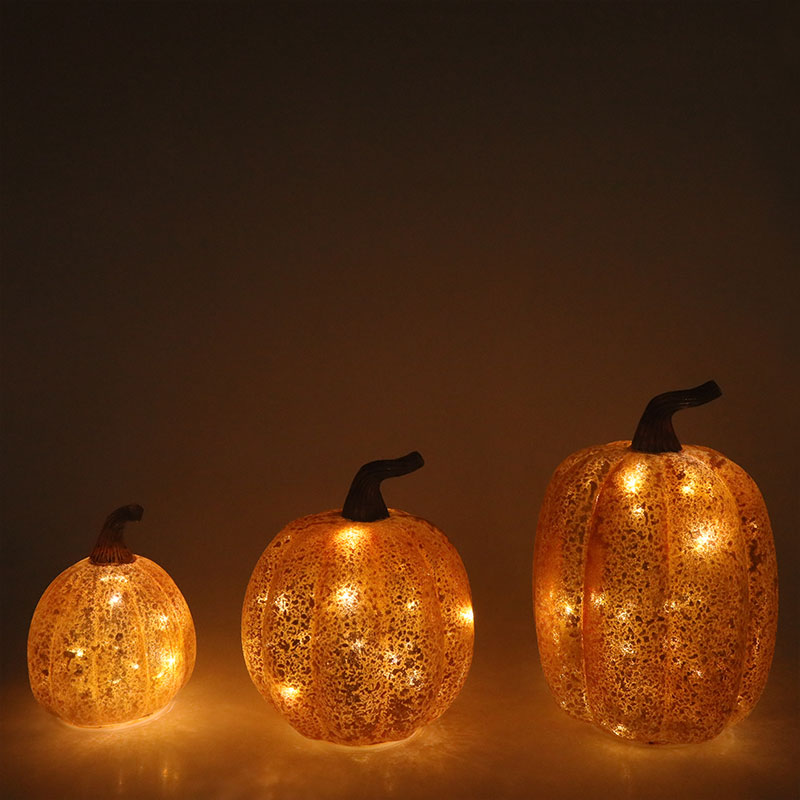 Ornamen Meja Lampu Labu Kaca LED Halloween 10*11.5Cm & 12*15Cm